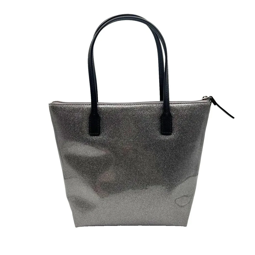 Kate Spade New York Mavis Street Jeralyn Silver Gray Glitter Tote Bag Purse READ